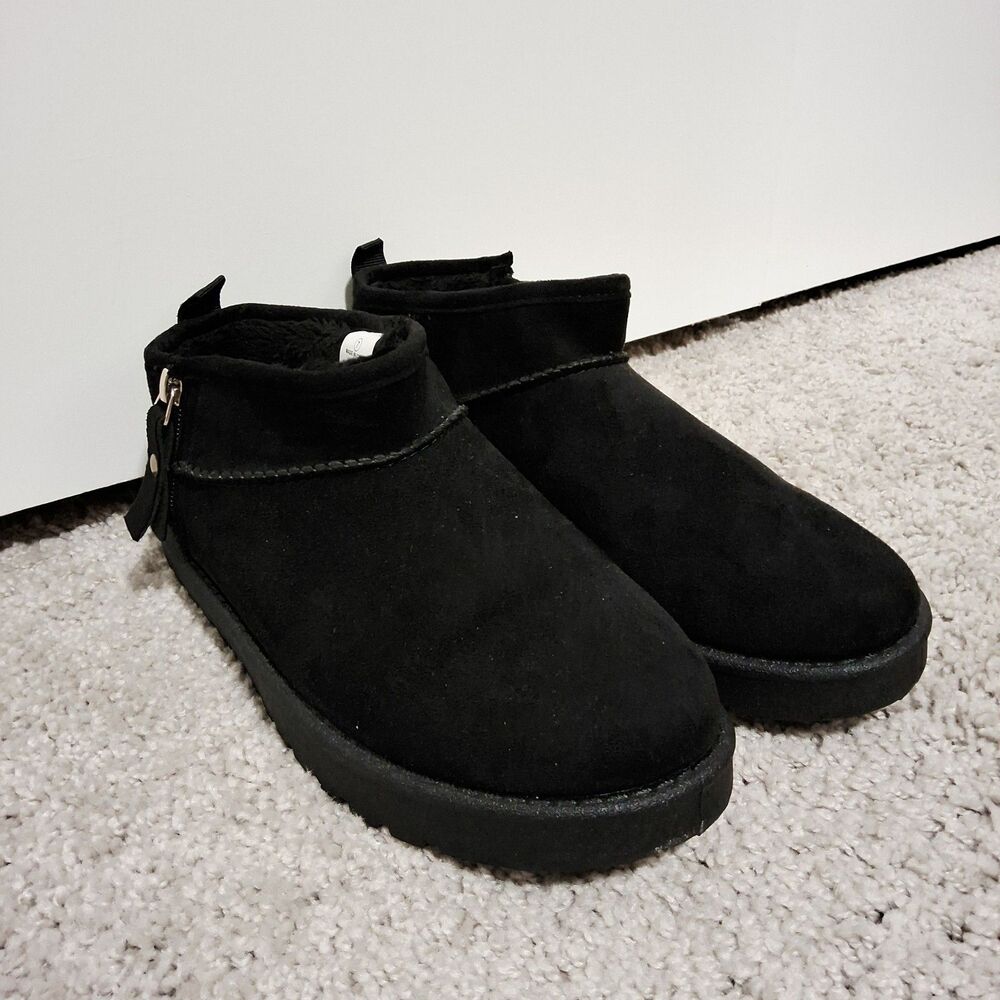 Women's Black Faux-suede Bootie Fall Winter Boots Round Toe Size 7